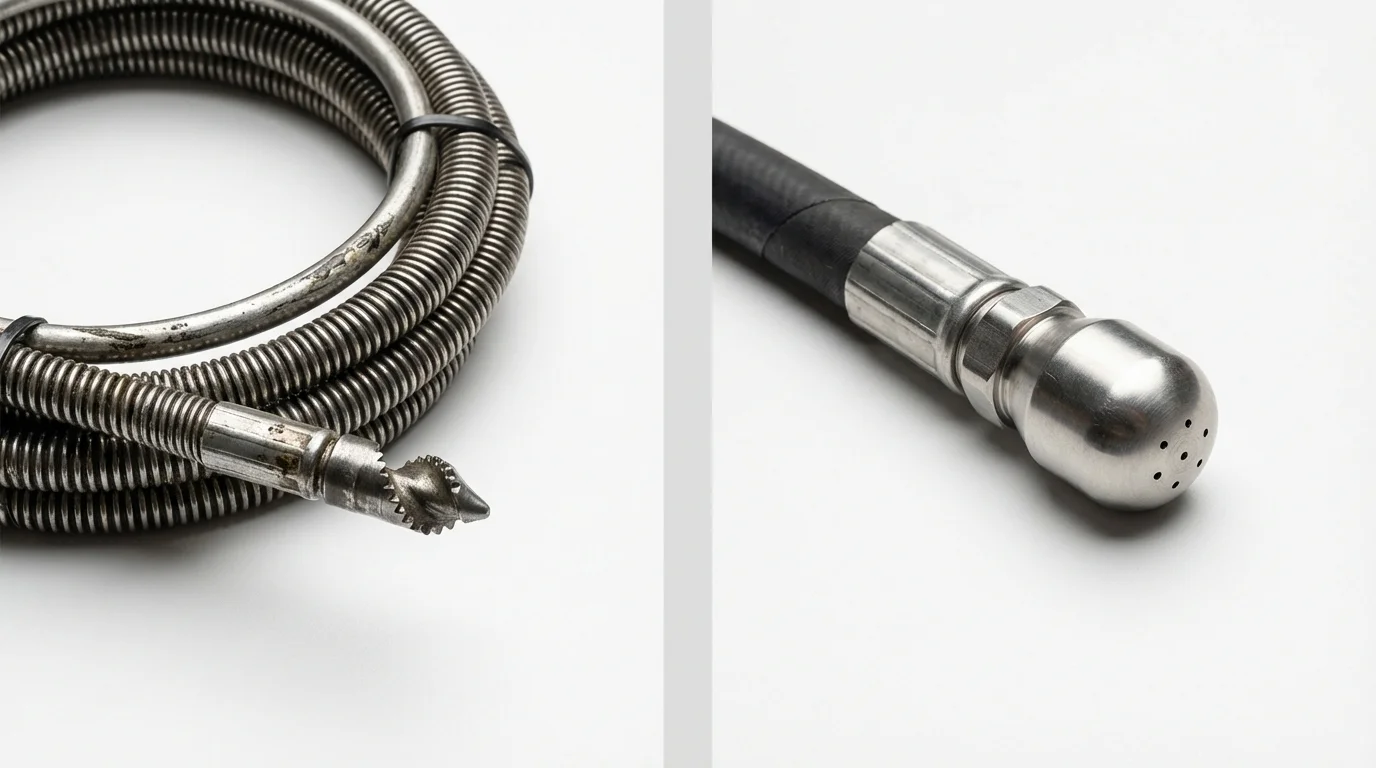 Drain snake cable and hydro jetting nozzle used for drain cleaning in Vicksburg, MI