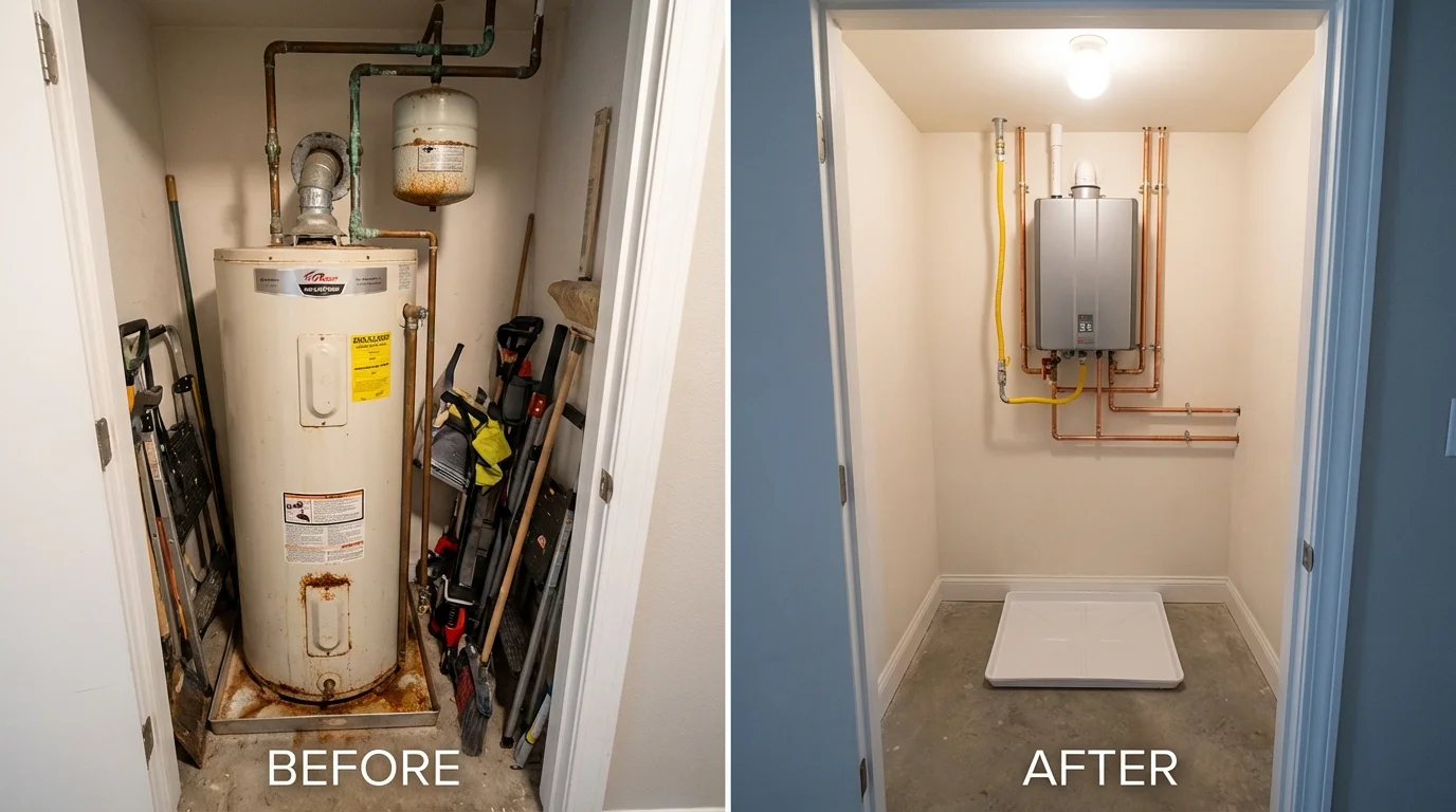 Tank water heater versus wall-mounted tankless unit comparison for Vicksburg, MI homeowners
